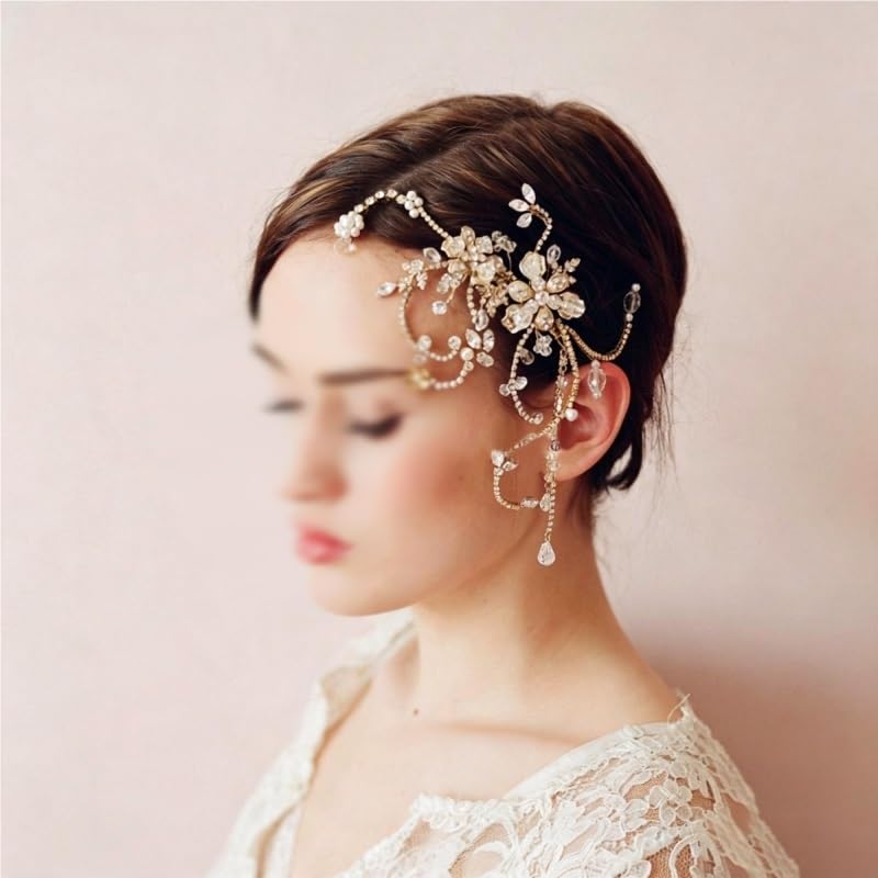 Rhinestone Floral Forehead Band Bridal Headpiece image 5