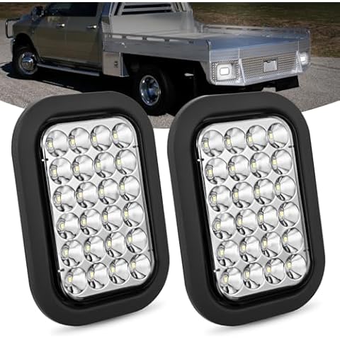 Nilight 5” X 3” Inch Rectangular Trailer Tail Light 2 PCS White 24 LED Back Up Reverse Light w/Flush Mount Grommets Plugs IP67 Waterproof for 12V Truck ATV UTV Trailer Bus RV Camper Cover