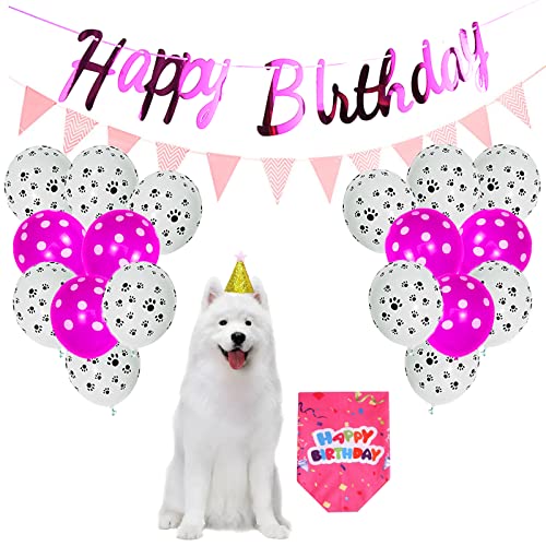 Hund Katze Geburtstag Party Dekorationen Happy Birthday Banner Supplies Haustier Pfote Druck Luftballons Rosa Cover