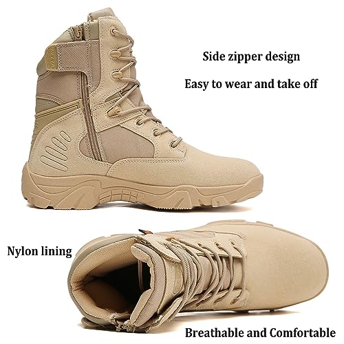 Mens tactical boots combat boots 8 Inches work boots for men Durable Side Zipper Military Boots Suede Lightweight Boots4