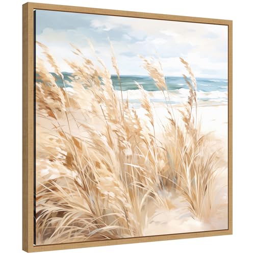Kate and Laurel Beige Beach Grass Near Traquil Beach Framed Canvas Wall Art by The Creative Bunch Studio 22 x 22 Sylvie Natural, Coastal, Beach, Nature Art for Wall Decor, Living Room, Bedroom by Kate and Laurel - Used condition - US$61.65