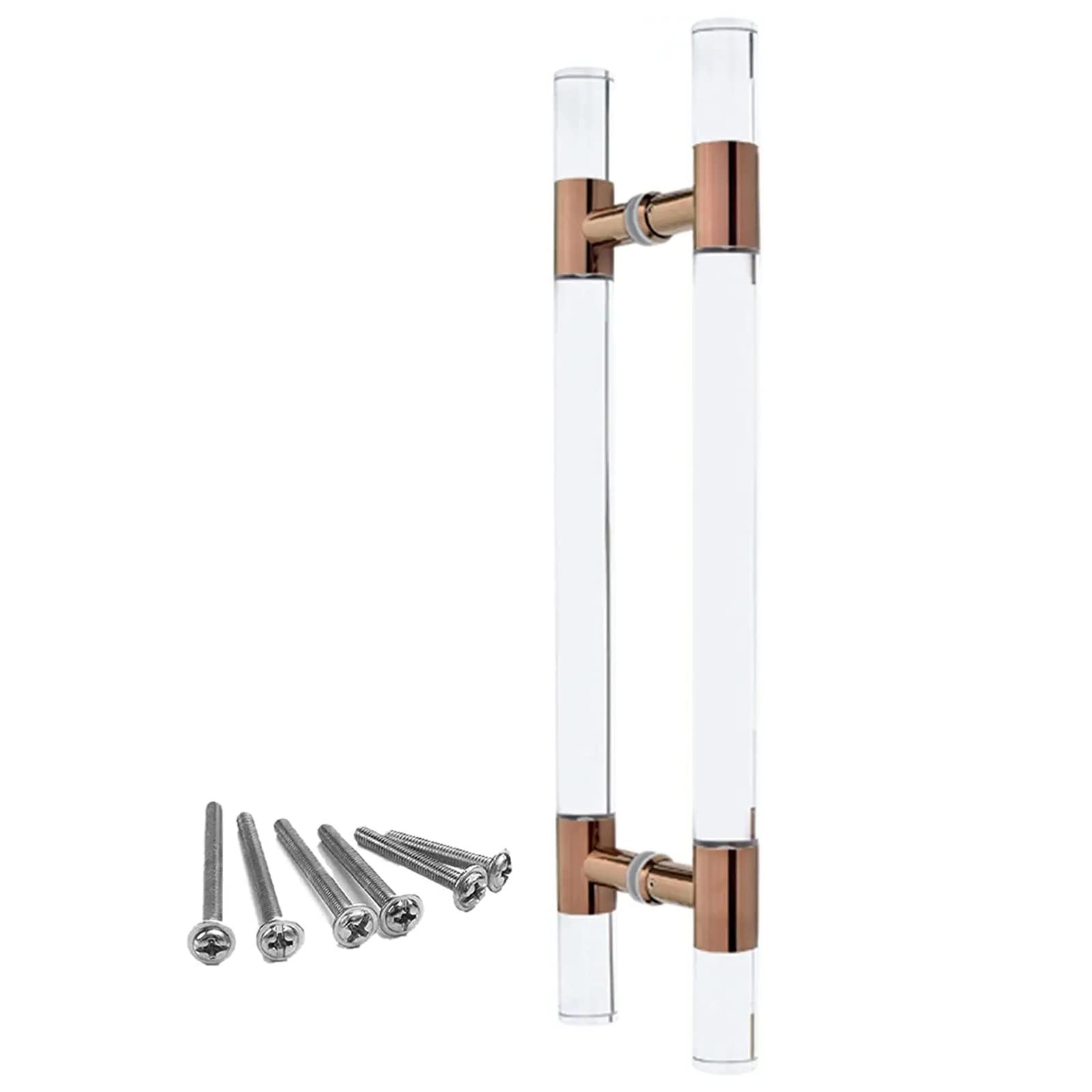 CWCQGH 24 31.5 39 47 59 Inch Bar Pull Push Shower Glass Sliding Barn Door Entrance Interior Exterior Door Handle,Modern Contemporary Clear Acrylic Entry Door Handle,Rose Gold-60cm/24inch