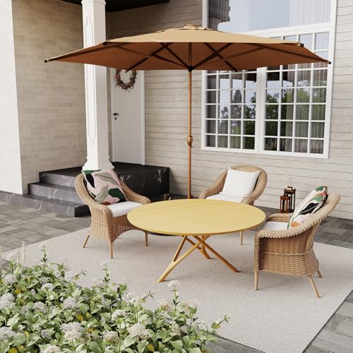 Image of Abba Patio 11FT Outdoor Patio Umbrella Outdoor Table Umbrella with Crank Market Umbrella 6 Sturdy Ribs UV Protection Waterproof and Push Button Tilt for Garden Deck Backyard Pool,Tan