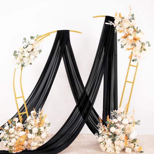 Image of Socomi Wedding Arch Draping Fabric 1 Panel 29 inch x 18Ft Black Sheer Curtain Drapes 6 Yards for Wedding Ceremony Birthday Party Decoration