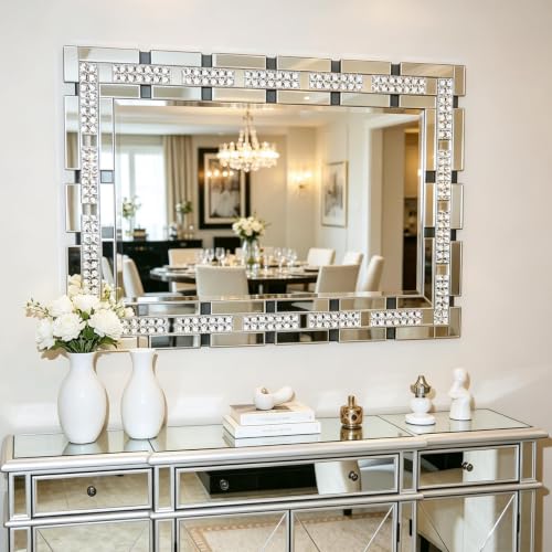 Chende 32" x 47" Crystal Large Wall Mirror for Decor Living Room - image 6