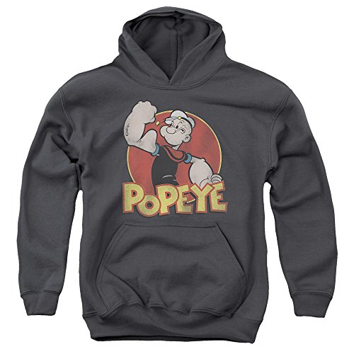 Popeye Retro Ring Unisex Youth Pull-Over Hoodie for Boys and Girls, X-Large Charcoal
