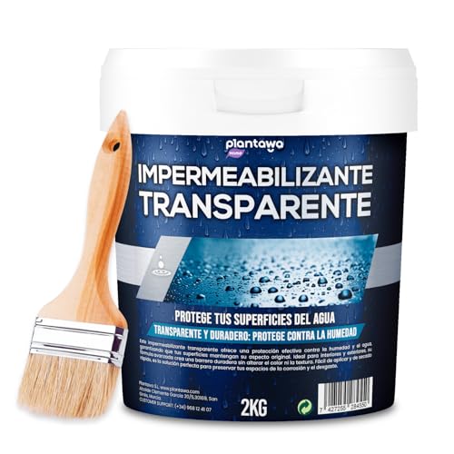 Plantawa Impermeabilizante Transparente 2kg | Revestimiento impermeable definitivo, Genera Película Protectora, Resistente al Agua y Humedad, Revestimiento Impermeable para Interiores y Exteriores