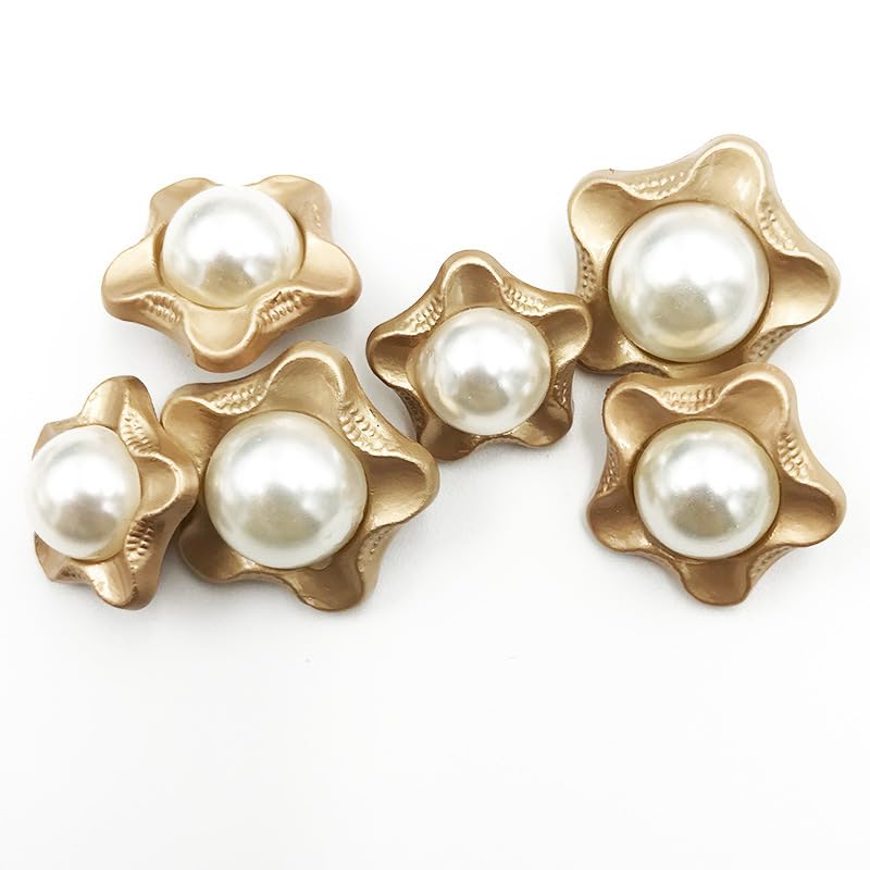 18/23MM 40PCS Białe Złote Gwiazdki Perłowe Guziki Kwiatowe Płaszcz Perłowe Guziki Do Szycia(Silver White+pearl,36L=23.0MM)