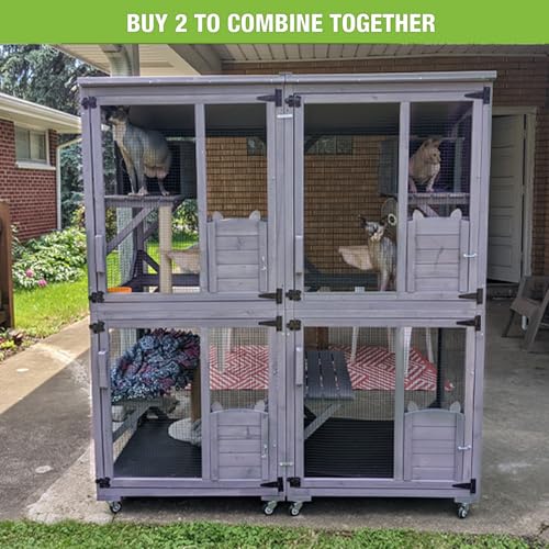 Image of GUTINNEEN Cat House Mobile Catio for Outdoor Enclosure with Waterproof Roof Feral Cat Cage On Wheels,Bird Cage with Upgraded Resting Box,70.9 inch