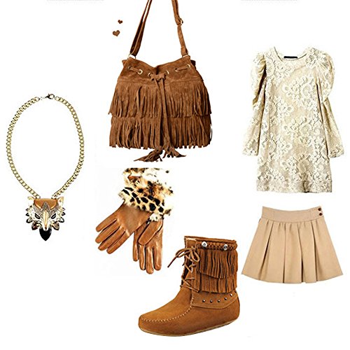 Lmeno Borsa Donna a Spalla Faux Suede frange nappe...