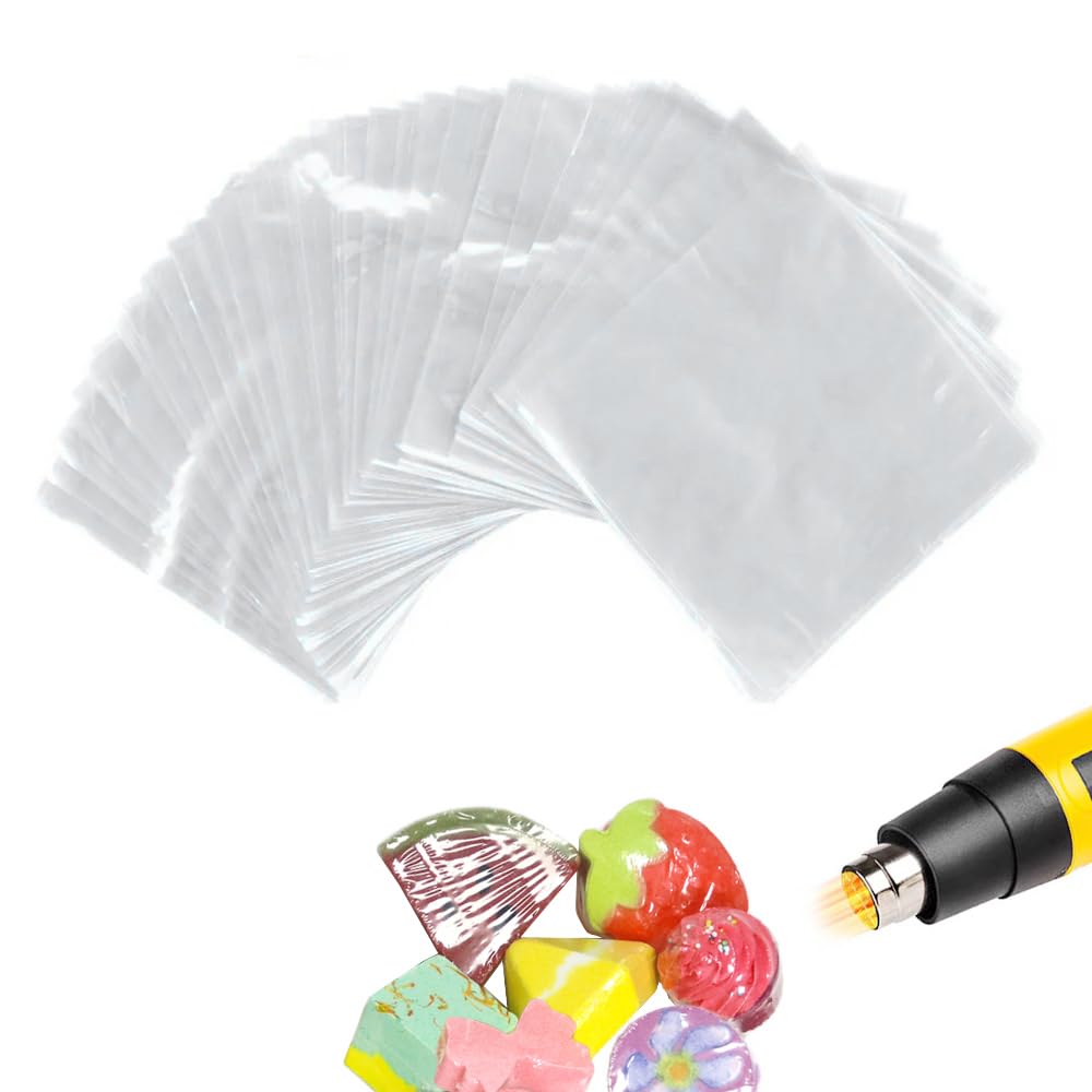 SKYPRO 100Pcs POF Shrink Wrap Bags 15x15cm Clear Heat Shrink Film Wrap for Homemade DIY Packaging Soap Bath Bomb Candle