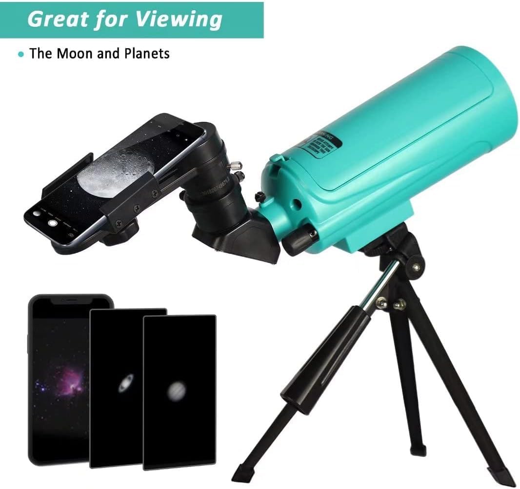 Maksutov-Cassegrain Telescopio adulti e bambini principianti, composto catadiottrico Sarblue MAK60 750 x 60 mm, da viaggio compatto, portatile, con treppiede da tavolo e adattatore telefono