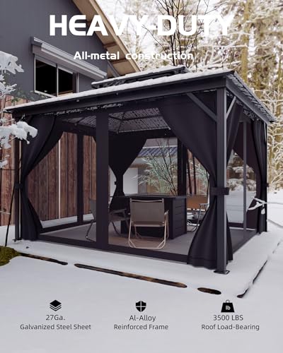 GAOMON Hardtop Gazebo 12'x14' for All Weather, with Double Metal Roof, Aluminum Alloy Frame, Net, and Curtain, Permanent Building of Backyard Luxury for Patio, Deck, Backyard, Lawn, and Garden, Gray - Image 4