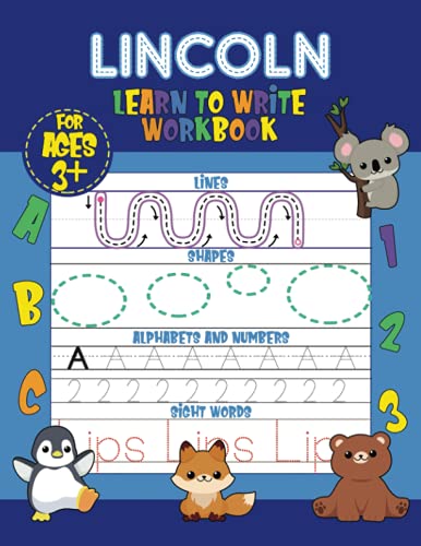 Lincoln Learn to Write Workbook - Lines, Shapes, Alphabets, Numbers, and Sight Words: Personalized Children Letter Tracing Workbook for Ages 3-5, ... with Colorful Pictures and Example Words image 2