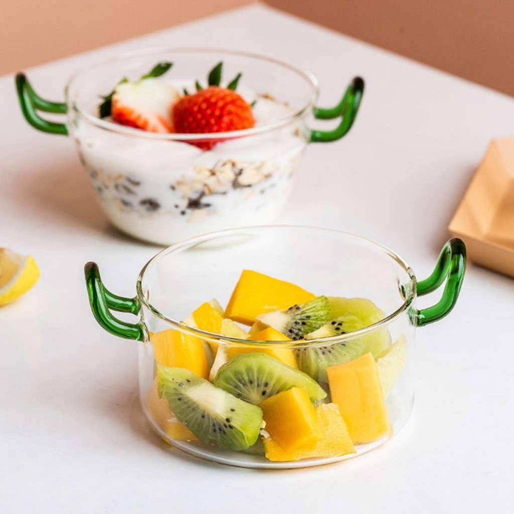 Cuenco de Sopa con 2 Asas 500 ml, Cuencos de Sopa Transparentes con Asas de Cristal, Apto para microondas, Apto para microondas, Cocina Moderna para Ensalada de Frutas, Desayuno, Helado, pos