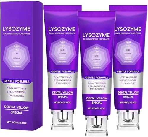 Lysozym Pasta de dientes blanqueadora 100 g – 2026 Pasta de dientes correctiva de color (morado) para dientes amarillos, elimina la decoloración, proporciona aliento fresco, cuida el esmalte dental