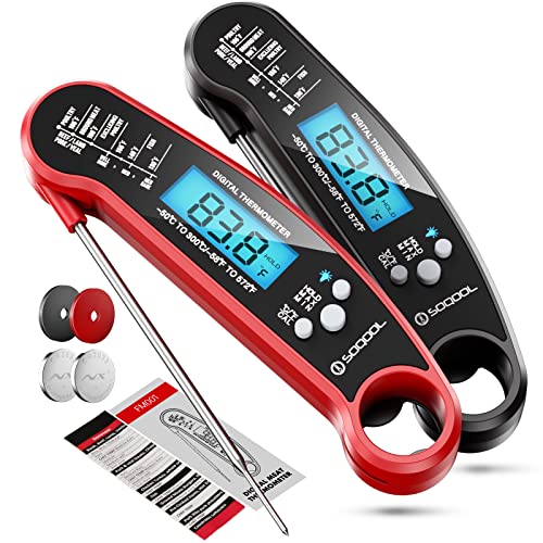 Meat Thermometer Digital, SOQOOL Instant Read Food Thermometers for Kitchen Cooking with Probe, Backlight, Magnet, Waterproof, for Candy, Grill BBQ, Oil Deep Fry, Baking,Turkey & Liquids(2 Pack)