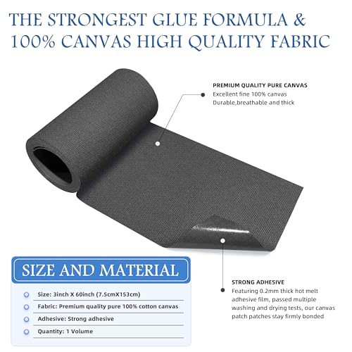 Image of KING MOUNTAIN Canvas Iron on Patch,3 inchx60 inch,Waterproof 100% Cotton Fabric Repair Patch,Used for Various Sofa,Tent,Clothes,Seats,Suitcases (Medium Gray)