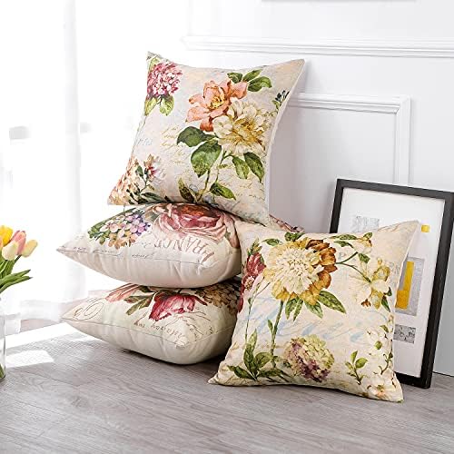 JOTOM Cushion Covers Set of 4 Flowers Square Pillow Cover Throw Pillow Case Home Decor Pillowcases Floral Cushion Cover for Sofa Chair Couch Bedroom Garden Outdoor Decorative 45x45cm (Flowers)