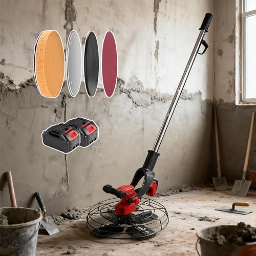 XEEAOFE Fratasadora de Hormigón Inalámbrica, Alisado de Paredes con Fratasadora, Máquina de Alisado y Pulido de Paredes, Fratasadora Eléctrica para Yeso Mortero Cemento Masilla 40-300 RPM 20000mAh