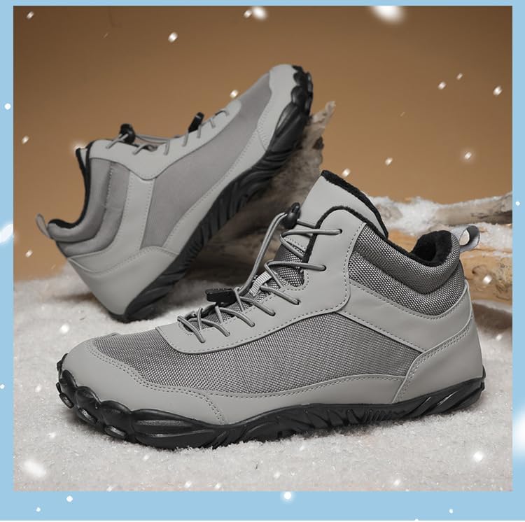 Mens Winter Snow Boots Barefoot Shoes No Slip Wide Toe Box Minimalist Waterproof Shoe Trail Running Hiking Boots Sneakers Outdoor Lace Up Warm Comfortable Mid Calf Booties Hiking Shoes