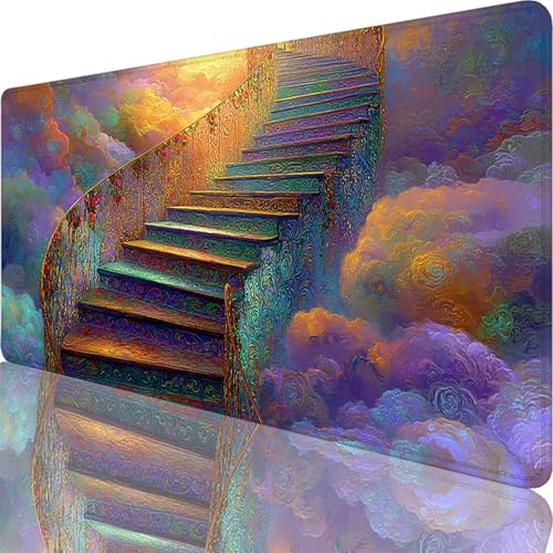 Alfombrilla Ratón XXL 900x300x3 mm, Púrpura Mouse Pad Escalera Alfombrilla Escritorio con Base Goma Antideslizante, Superficie Impermeable, Bordes Cosidos, Mousepad Gaming para Jugadores de PC l-4119