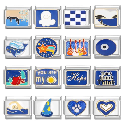 papasgix Custom Italian Charm Bracelet Charms Silver Gold Set 10 Personalized Charm Brascelets 9mm Assorted Italian Charms Bracelet Links Handmade DIY Jewelry Blue4