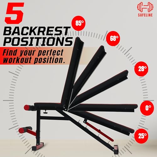 Image of Adjustable Workout Bench for Home Gym | Multifunctional Incline Decline Bench with Preacher Curl Pad & Leg Support | Full Body Strength Training Bench for Men & Women (Red & Black)