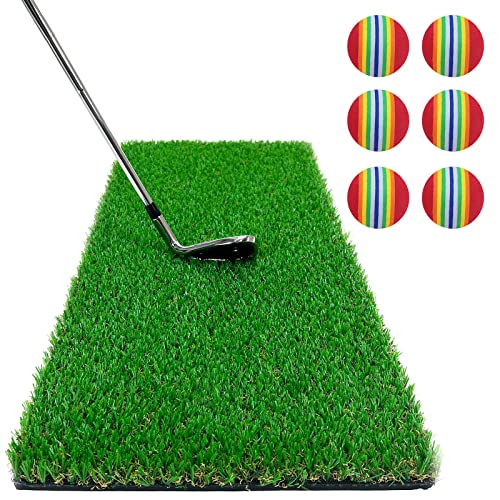 GolfStyle ゴルフマット 20mm ラフ芝 ゴルフ 練習 マット 素振り スイング アイアン アプローチ Rough Turf 練習器具 室内 屋外 人工芝 SBR 30×60cm ラフ 芝生 ゴルフボール Eボールセット (レッド)