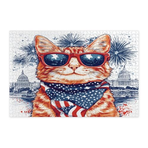 Rompecabezas de gato abisinio de 1000 piezas en madera para adultos y decoración patriótica