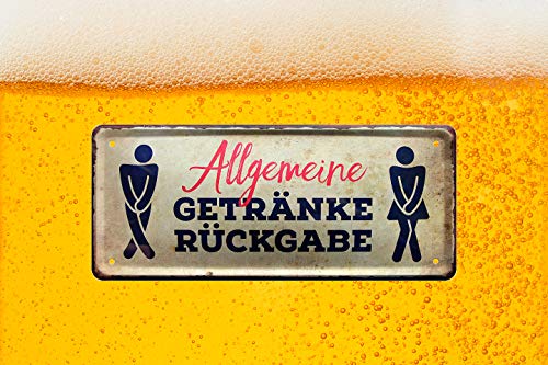 Blechschild Getränkerückgabe - Toilettenschild Gästetoilette Hinweisschild Schild Toilette WC Klo Restaurant Bar Club Disco Hotel Pension - Türschild mit Piktogramm - inkl. Befestigungs-Set - 28x12cm