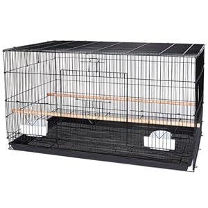 BAKAJI Gabbia Voliera per Uccelli Forma Rettangolare da 77,5 cm in Metallo, ideale per Pappagalli, Parrocchetti, Volatili, con vassoio Scorrevole e Posatoi in Legno, Gabbietta Impilabile (Nero) - immagine 3