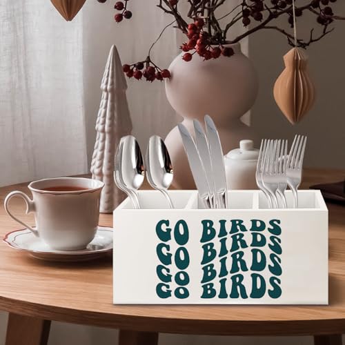 Image of Football Fan Gifts Wooden Pen Pencil Holder for Office Desk Accessories, Gifts for Football Lovers Players, Go Birds Makeup Brush Toothbrush Holder Organizer