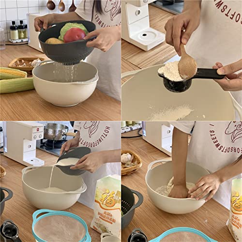 MiHerom Plastic Nesting Bowls Set with Mixing Bowls,Colanders,4 Measuring Cups,Sifter for Baking,Food Prep,RV Camping Accessories,8 Pieces - Image 4
