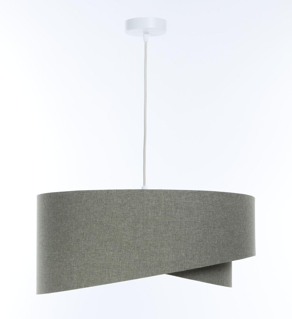 Licht-Erlebnisse Hängelampe Grau E27 rund D: 60 cm groß Stoff Doppelschirm Modern Hängeleuchte Wohnzimmer Pendelleuchte Esszimmer