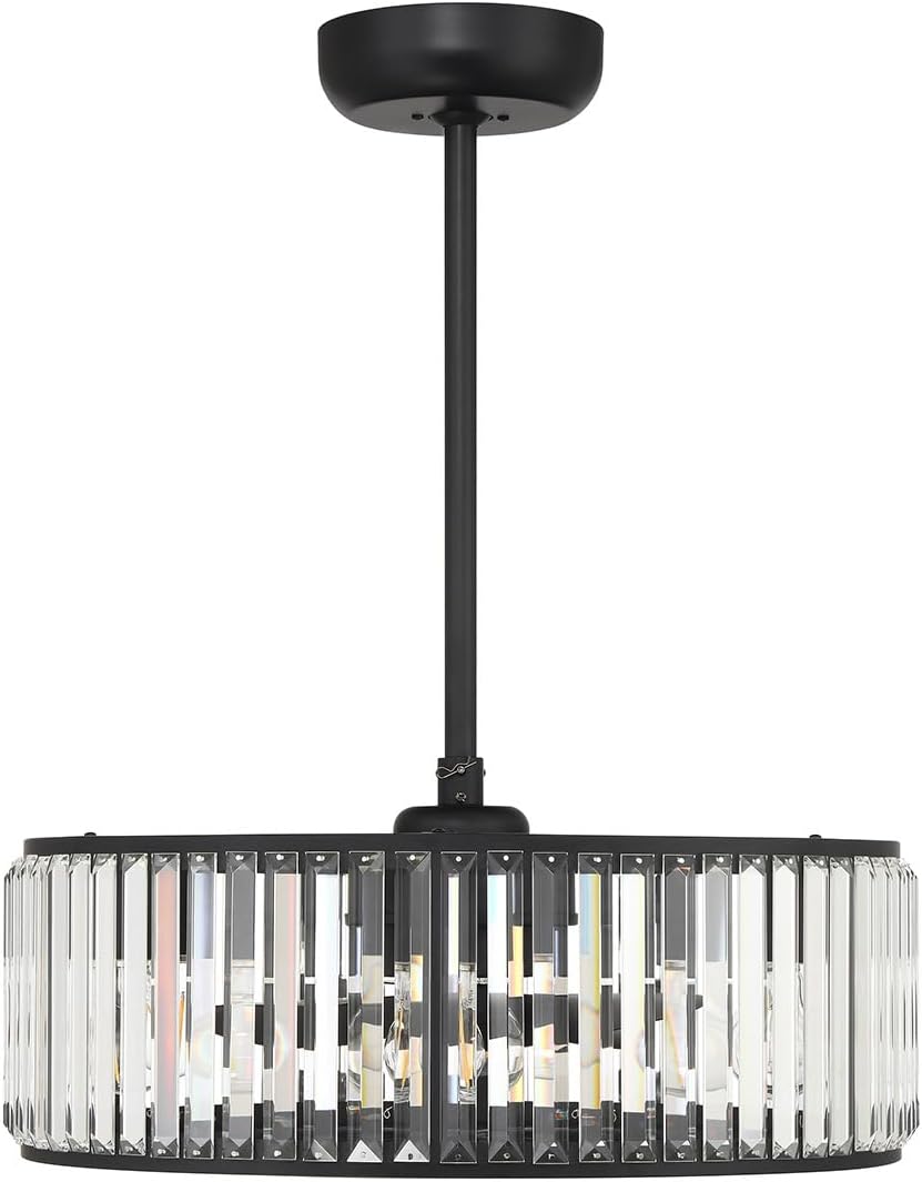 Savoy House 23-FD-245-322 Janus Luxe LED Chandelier Ceiling Fan with Light and Remote, Crystal Drum Fandelier with 6-Light 48 Total Watts, 10" H x 23" W, Matte Black