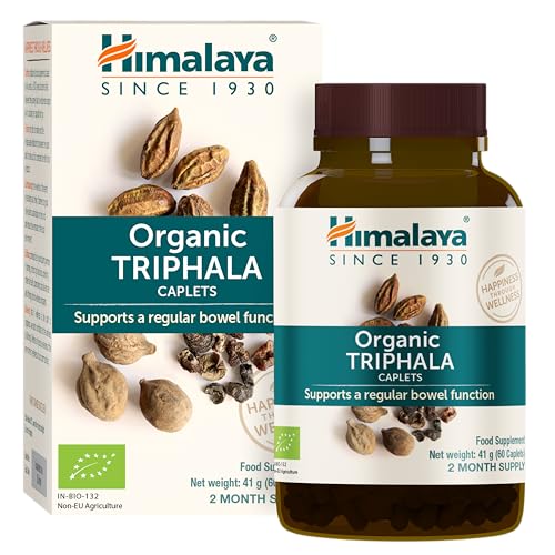 Himalaya Organic Triphala Limpieza de colon y suplemento digestivo para el estreñimiento ocasional, 688 mg, 60 cápsulas, suministro para 2 meses