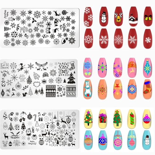6 peças de placa de estampagem de unhas, tema de Natal, Dia das Bruxas, férias, modelos de carimbo d