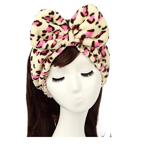 G2PLUS Sweet Super Soft Caroset Polka Dots Wash Cosmetic Headband (Yellow & Leopard)