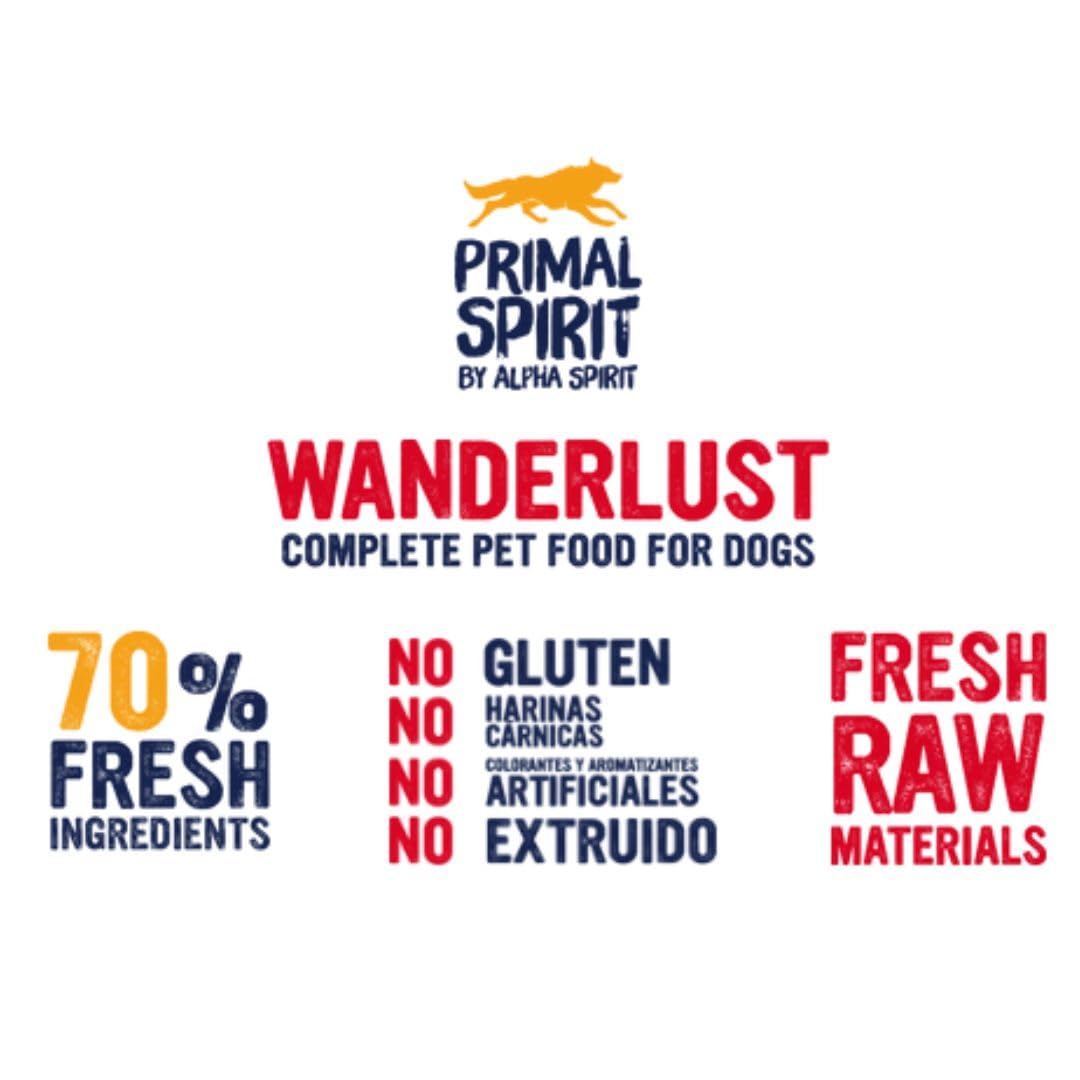 ANIMALUJOS - Primal Spirit Pack Surtido Pienso Semihúmedo para Perros Adultos, Wilderness, Wanderlust y Wild Waters, Sin Gluten, Ingredientes Frescos, 3 x 1 kg