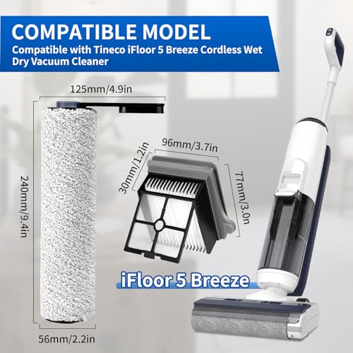 Image of Keluke iFLOOR 5 Roller Brush and Filters Replacement Compatible with Tineco iFLOOR 5 Breeze Cordless Vacuum Cleaner,Replacement Parts Include 2 Brush Rollers, 4 Vac Filters