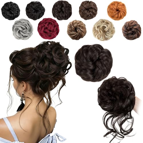 2PCS Messy Bun Hair Pieces for Women Natural Wavy Curly Updo Chig...