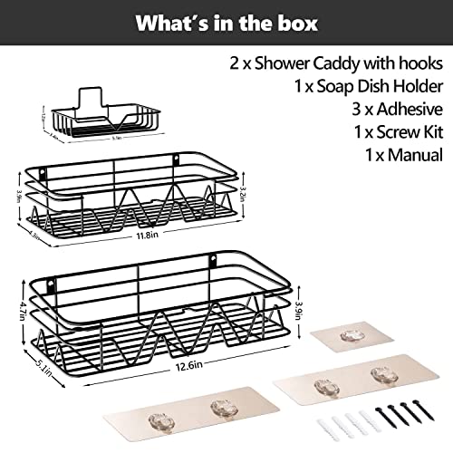Tindbea Shower Caddy Adhesive Shower Shelves, 3 Pack Adhesive & Drilling Shower Racks, Rustproof Stainless Steel Bathroom Shower Organizer, Shower Shelf For Inside Shower, Black #TOP4