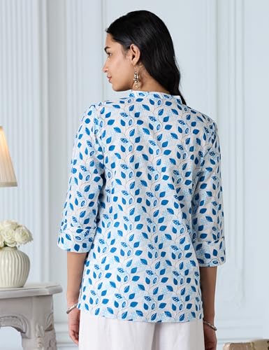 Image of Amazon Brand - Myx Women's Screen Print Straight Printed Regular Cotton Short Kurti (Available in Plus Sizes)