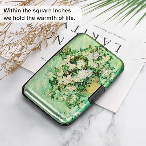 Image of ELFISH Mini RFID Aluminum Wallet Credit Cards Holder Business Card Case Metal ID Case for Men Women, Vase Rose, 4.33 x 2.95 x 0.75 inches, Modern