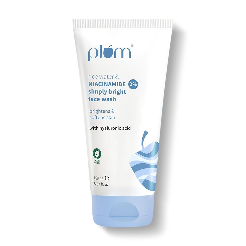 Plum Simply Bright 2% Niacinamide Face Wash with Rice Water | Gentle Daily Facial Cleanser for Smooth, Bright-Looking Skin | Non-Drying Formula | Vegan | 5.07 fl oz