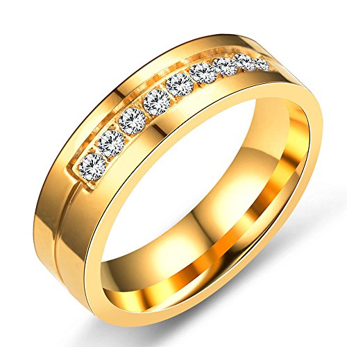 18K Gold Plated CZ Stainless Steel Ring Women Men Wedding Couples Rings for Love LOVE STORY (9, Women's)