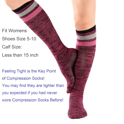 Women's Anti Skid Non Slip Odor Control Grips Compression Knee High/Low Cut Yoga Pilate Socks Stocking,Size 5-103
