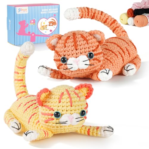 Image of Gipony Crochet Kit for Beginners Animal,Crochet Animal Kits,Crocheting Kit for Starters,Learn to Crochet with Step-by-Step Video Tutorials,Beginner Crochet Kits Adults(Yellow Cat + Orange Cat)