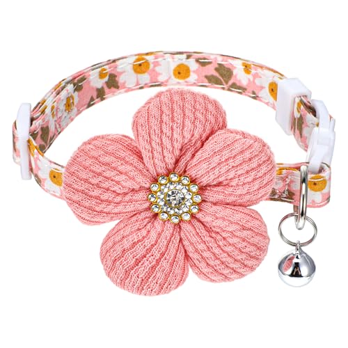 Image of YUXIANLB Dog Kitten Collar Cute Pink Floral Collars with Bell for Daily Walks Parties Birthday Fashionable Adjustable Small Puppy Cat Accessory for Small Pets Soft Comfortable Nylon Collar for Pets